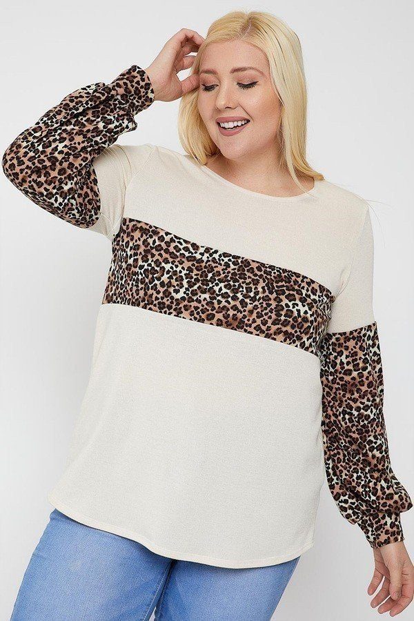 Round Neckline Contrast Print Top - Absolute Fashion 2020
