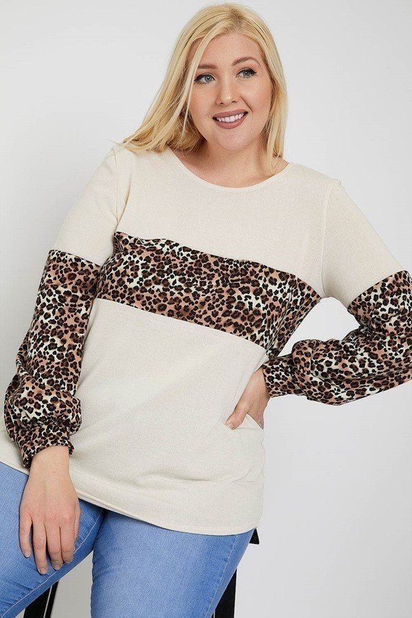 Round Neckline Contrast Print Top - Absolute Fashion 2020