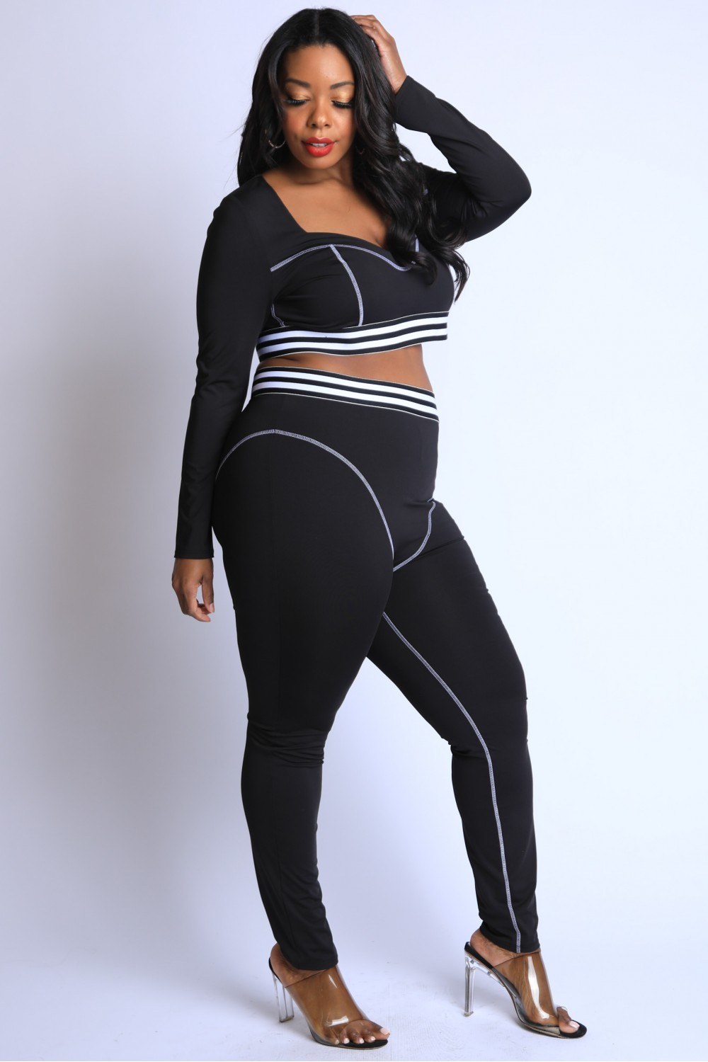 Striped Elastic Reverse Cover Stitch Detailed Set - Absolute Fashion 2020