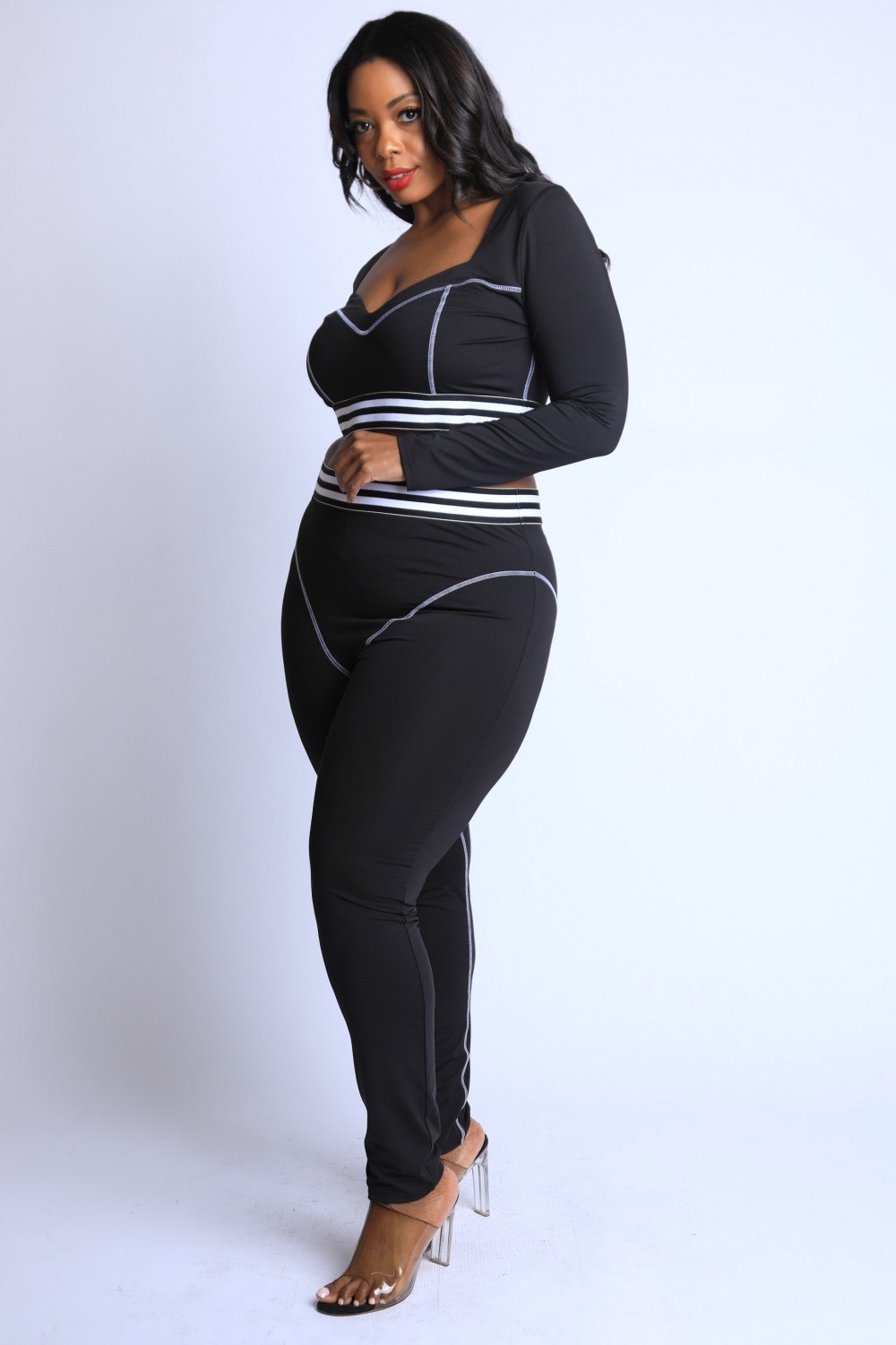 Striped Elastic Reverse Cover Stitch Detailed Set - Absolute Fashion 2020
