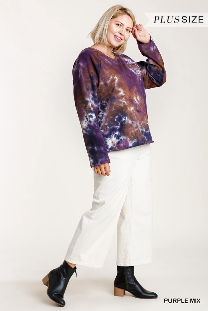 French Terry Tie-dye Raglan Long Sleeve Top With Raw Hem - Absolute Fashion 2020