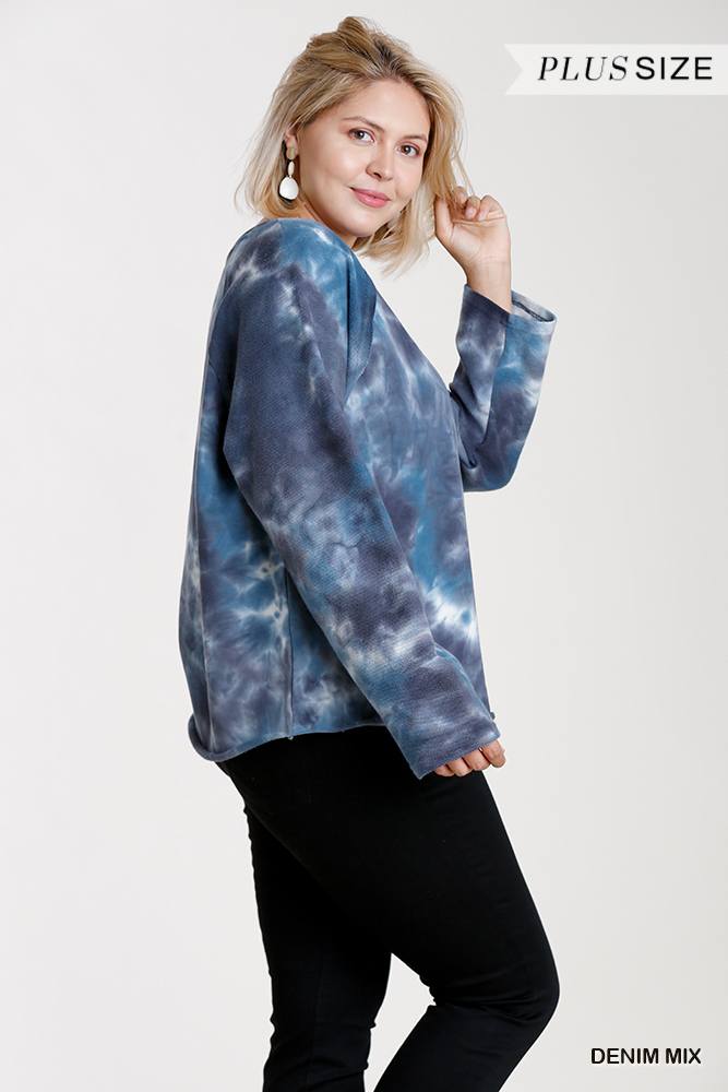 French Terry Tie-dye Raglan Long Sleeve Top With Raw Hem - Absolute Fashion 2020