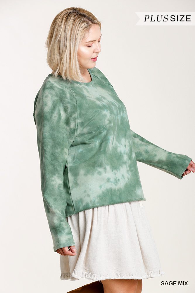 French Terry Tie-dye Raglan Long Sleeve Top With Raw Hem - Absolute Fashion 2020