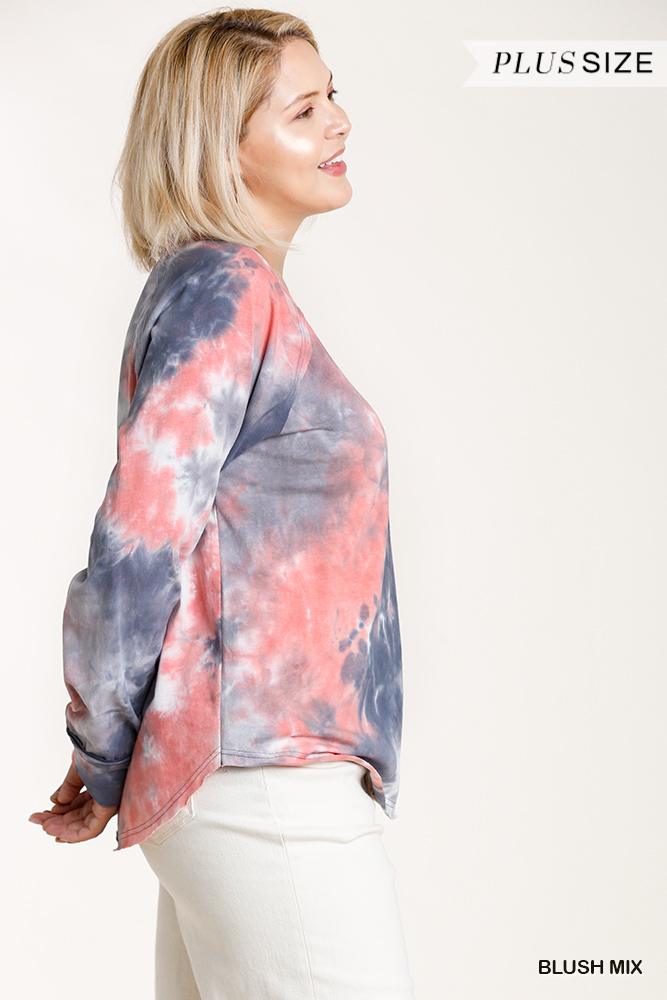 Tie-dye Button Front Long Raglan Sleeve Top With Raw Hem - Absolute Fashion 2020