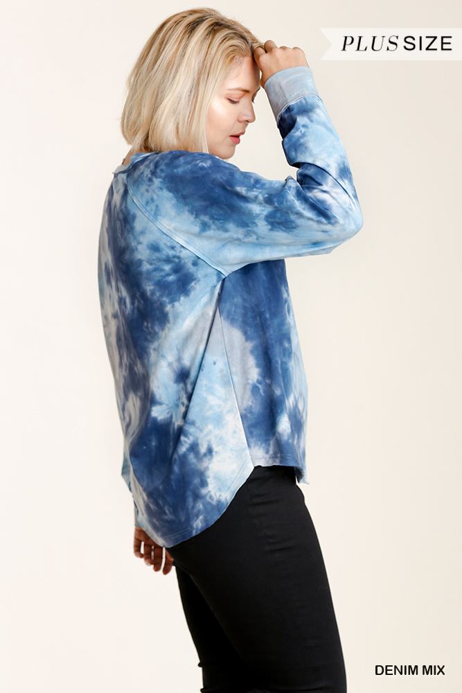 Tie-dye Button Front Long Raglan Sleeve Top With Raw Hem - Absolute Fashion 2020