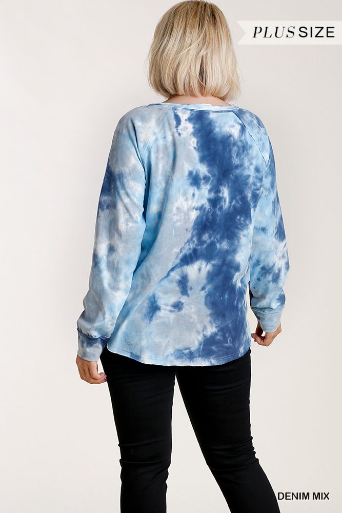 Tie-dye Button Front Long Raglan Sleeve Top With Raw Hem - Absolute Fashion 2020