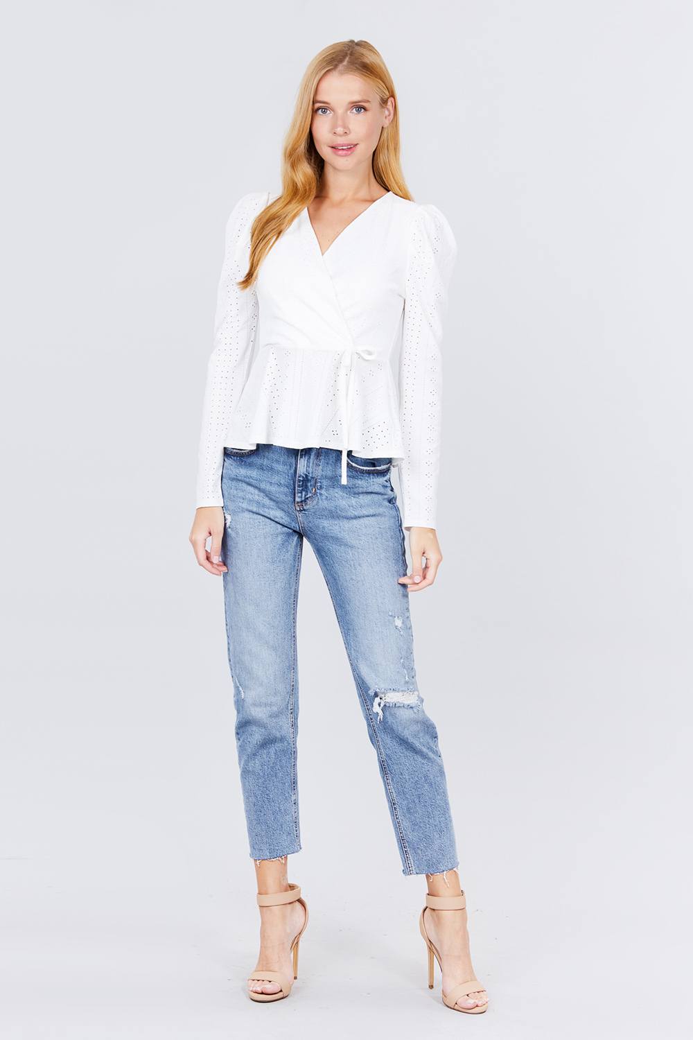 Surplice W/ribbon Tie Peplum Top - Absolute Fashion 2020
