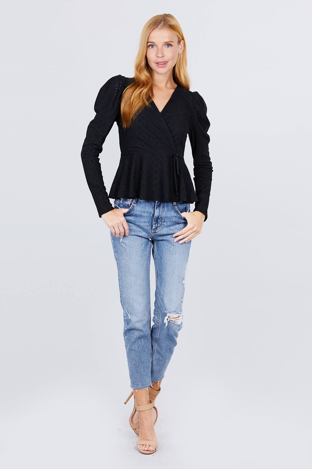 Surplice W/ribbon Tie Peplum Top - Absolute Fashion 2020