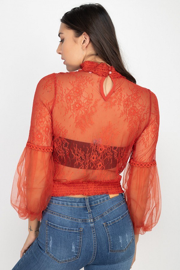 Lace Trim Balloon Sleeve Smocked Top - Absolute Fashion 2020