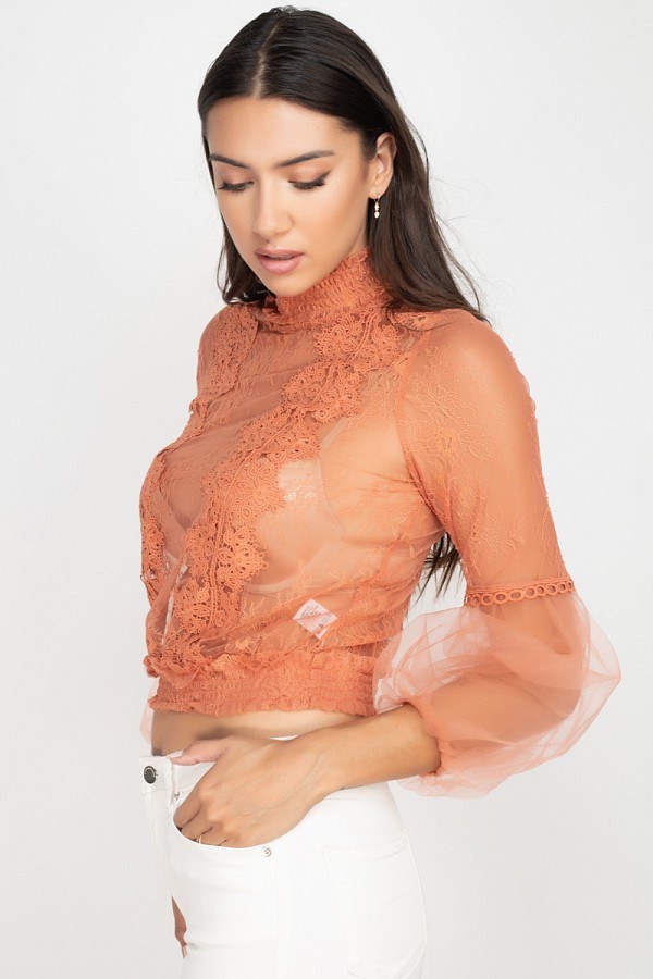 Lace Trim Balloon Sleeve Smocked Top - Absolute Fashion 2020