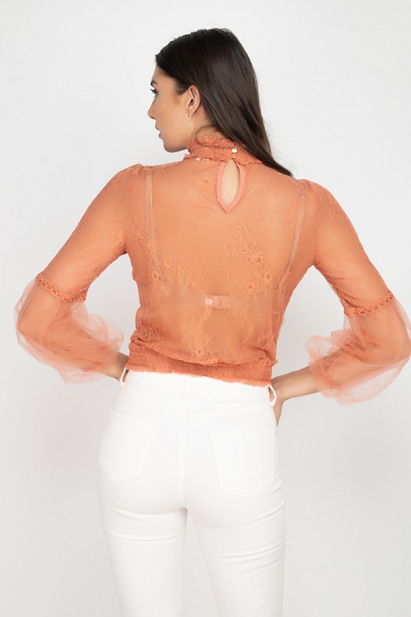 Lace Trim Balloon Sleeve Smocked Top - Absolute Fashion 2020