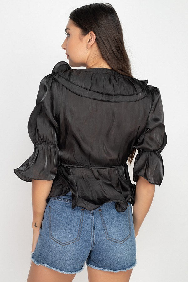 Surplice Short Sleeve Ruffle Top - Absolute Fashion 2020