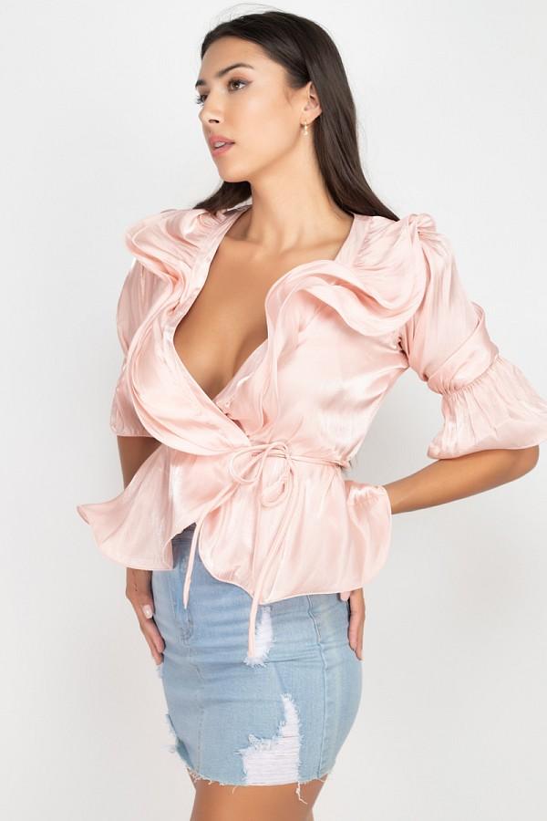 Surplice Short Sleeve Ruffle Top - Absolute Fashion 2020