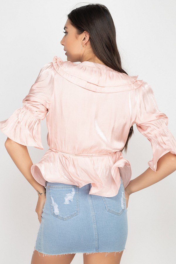 Surplice Short Sleeve Ruffle Top - Absolute Fashion 2020