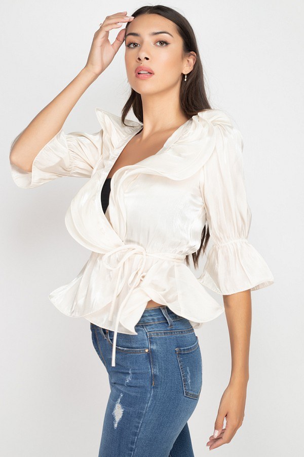 Surplice Short Sleeve Ruffle Top - Absolute Fashion 2020