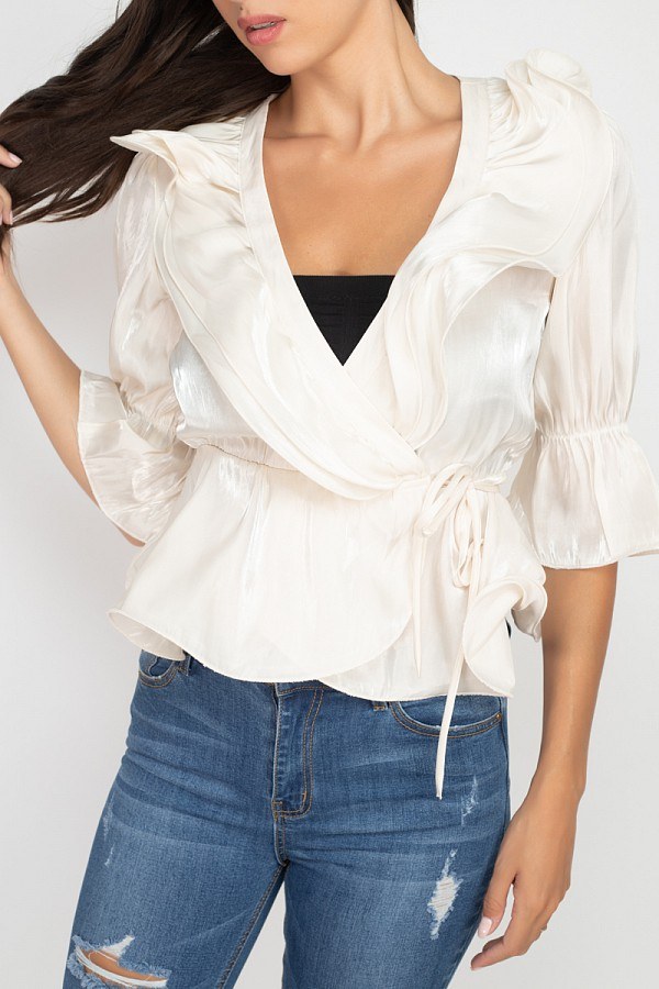 Surplice Short Sleeve Ruffle Top - Absolute Fashion 2020