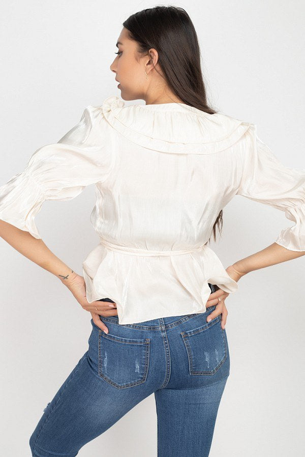 Surplice Short Sleeve Ruffle Top - Absolute Fashion 2020