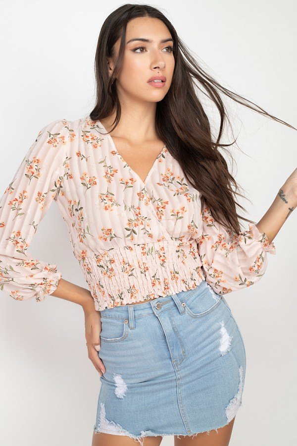 Floral Shadow Stripe V-neck Top - Absolute Fashion 2020