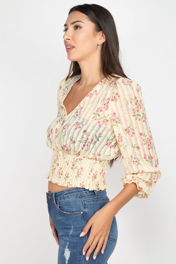Floral Shadow Stripe V-neck Top - Absolute Fashion 2020