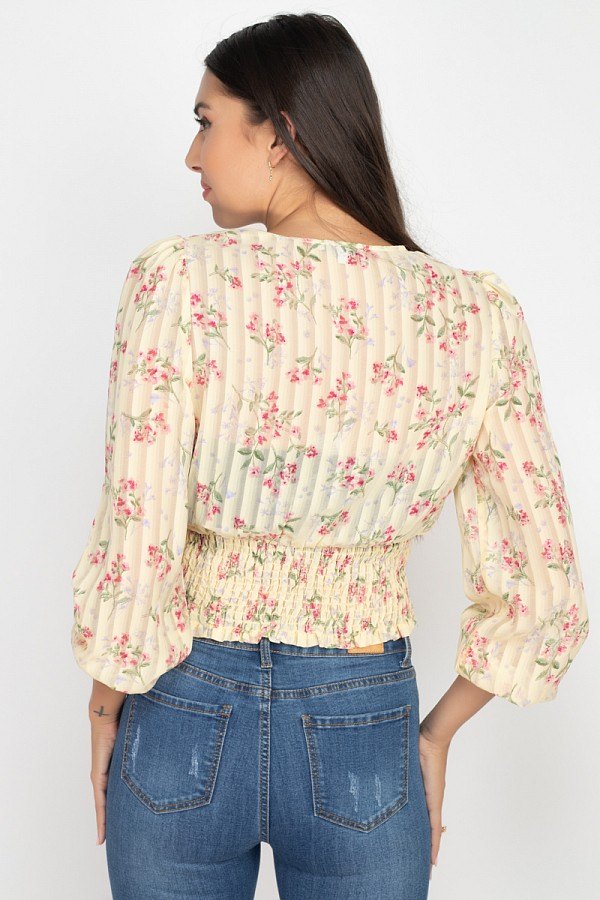 Floral Shadow Stripe V-neck Top - Absolute Fashion 2020