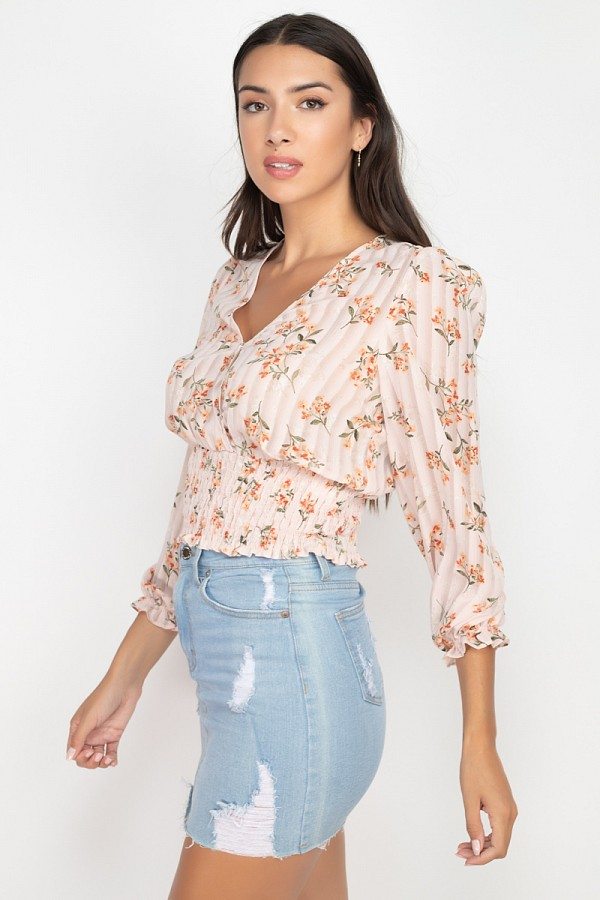 Floral Shadow Stripe V-neck Top - Absolute Fashion 2020