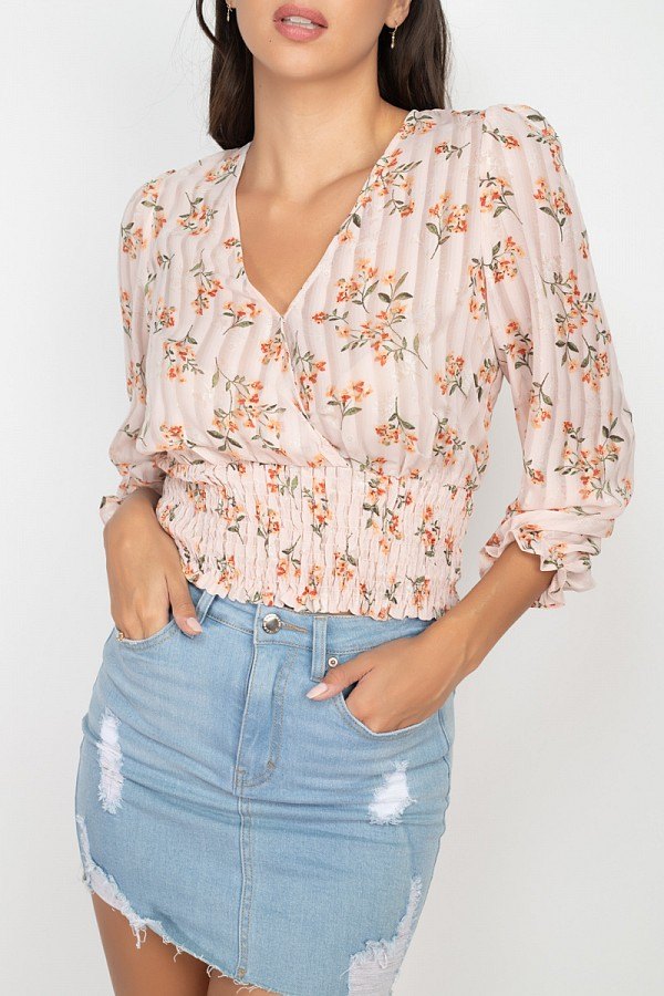 Floral Shadow Stripe V-neck Top - Absolute Fashion 2020