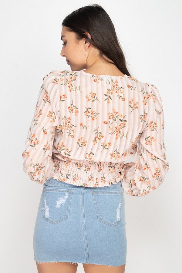 Floral Shadow Stripe V-neck Top - Absolute Fashion 2020