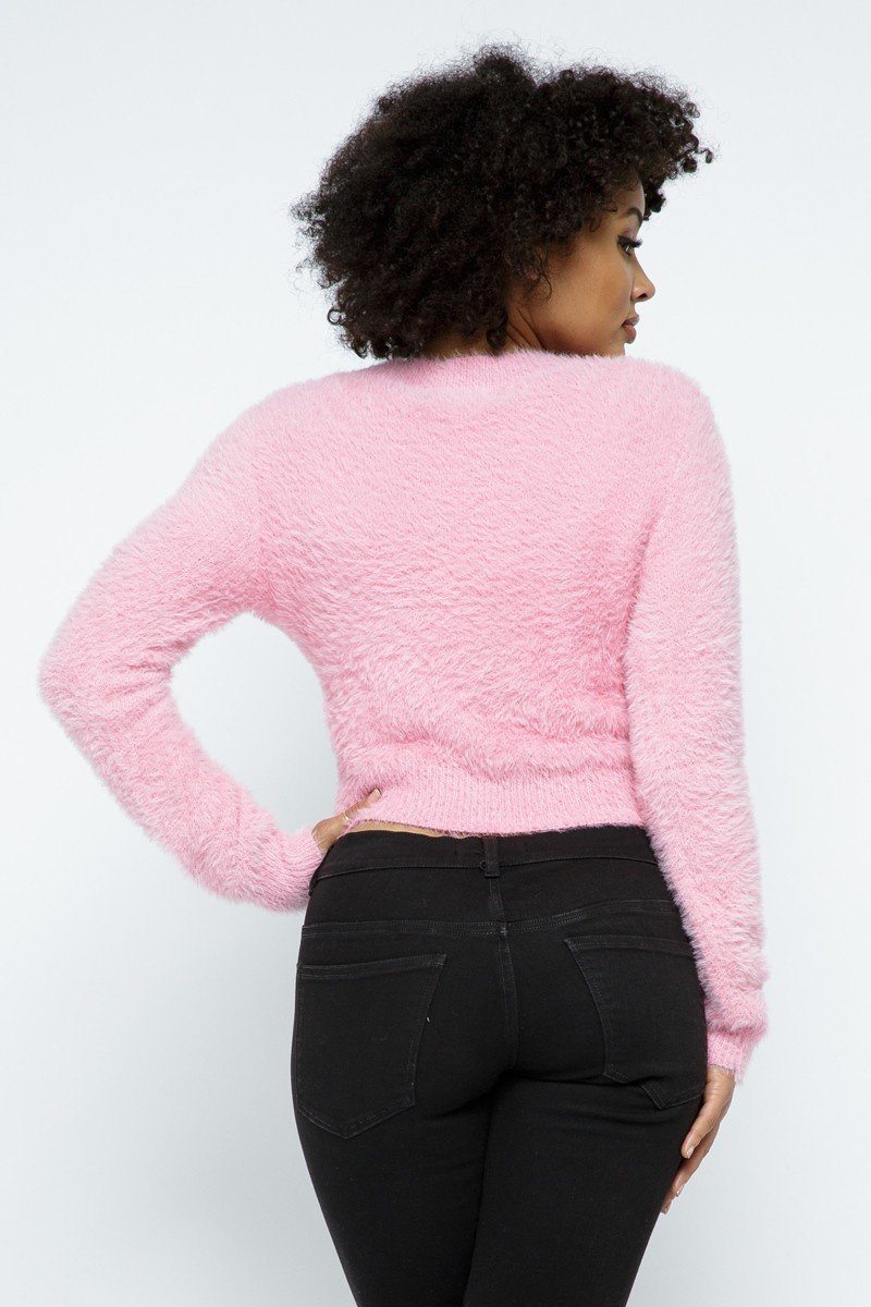 Eyelash Knit Cropped Cardigan With Pearl Button Details - Absolute Fashion 2020