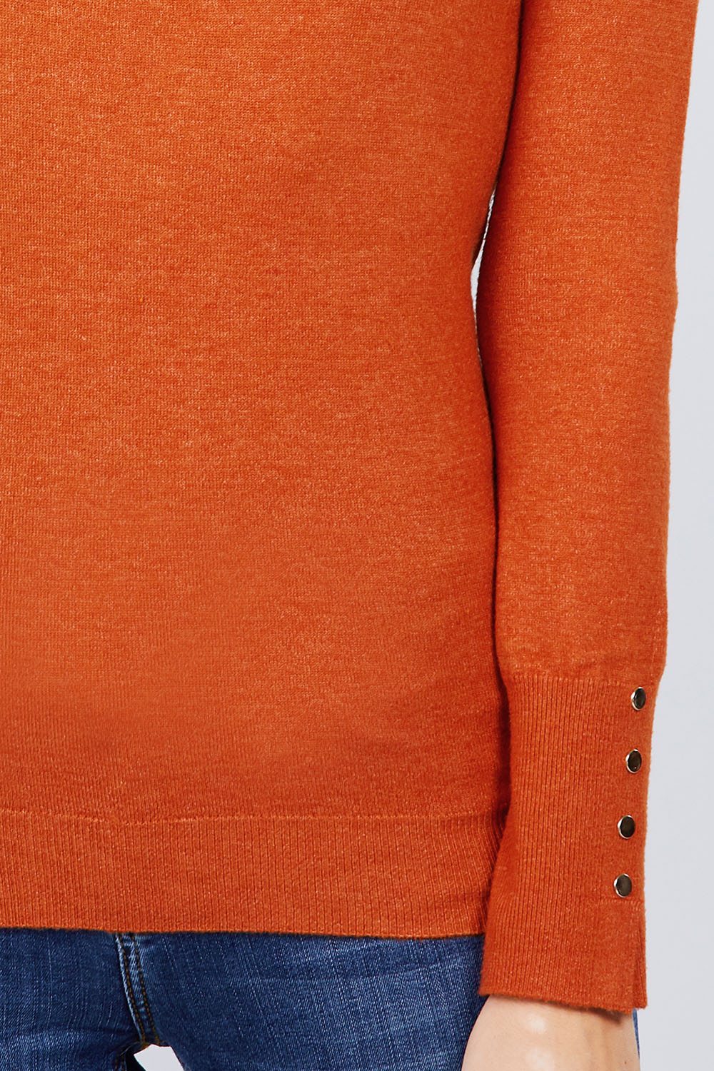 Crew Neck Sweater W/rivet Button - Absolute Fashion 2020