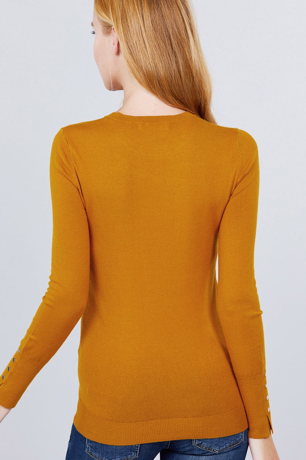 Crew Neck Sweater W/rivet Button - Absolute Fashion 2020