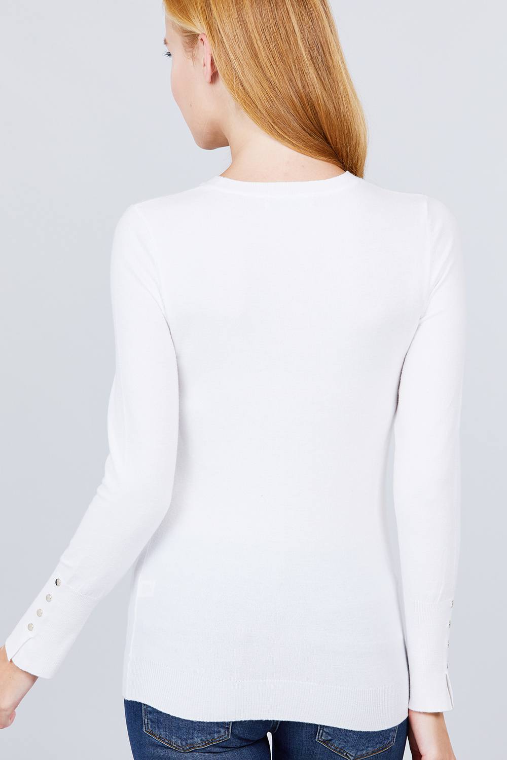 Crew Neck Sweater W/rivet Button - Absolute Fashion 2020