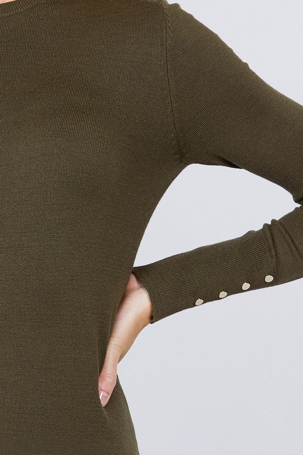 Crew Neck Sweater W/rivet Button - Absolute Fashion 2020