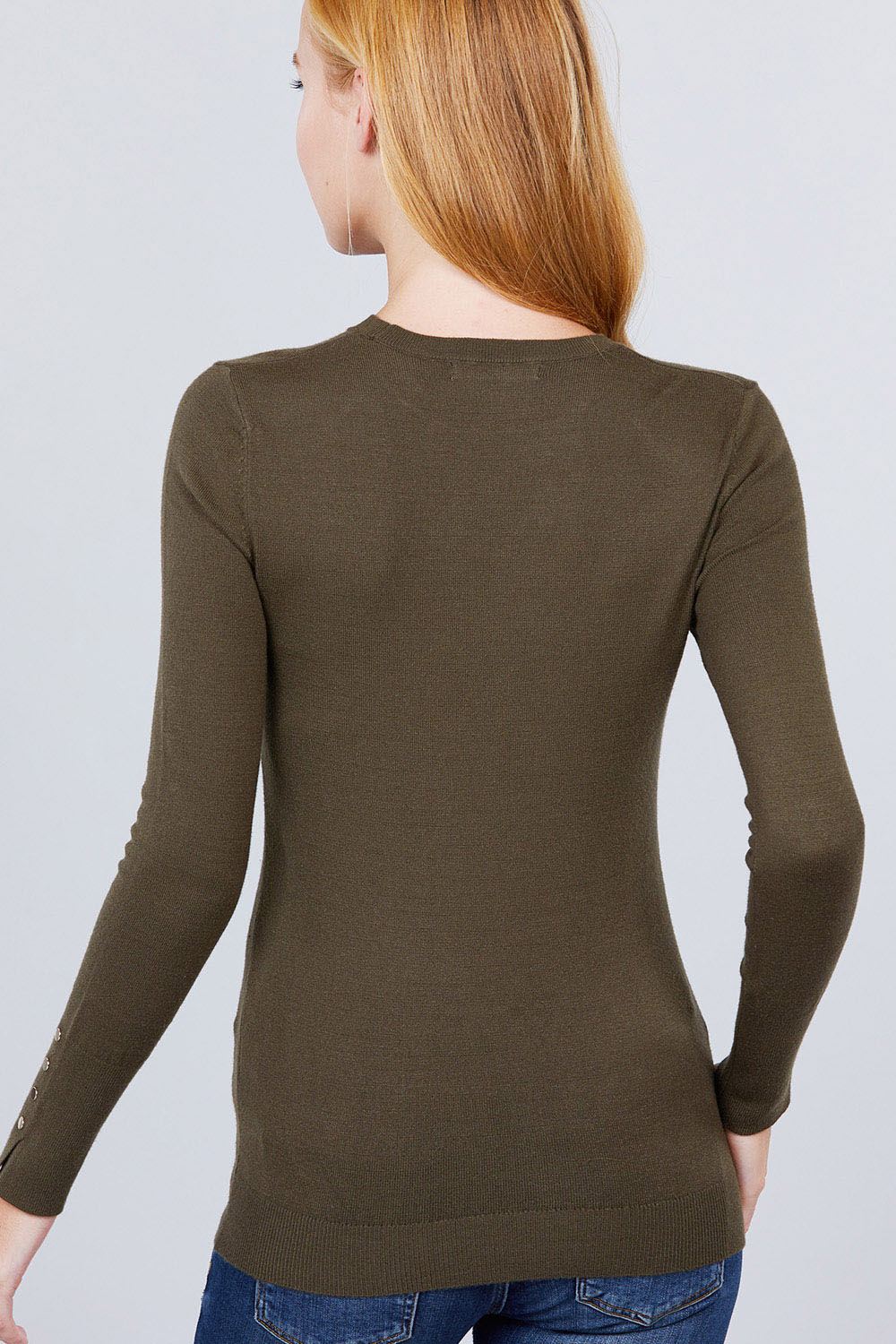 Crew Neck Sweater W/rivet Button - Absolute Fashion 2020