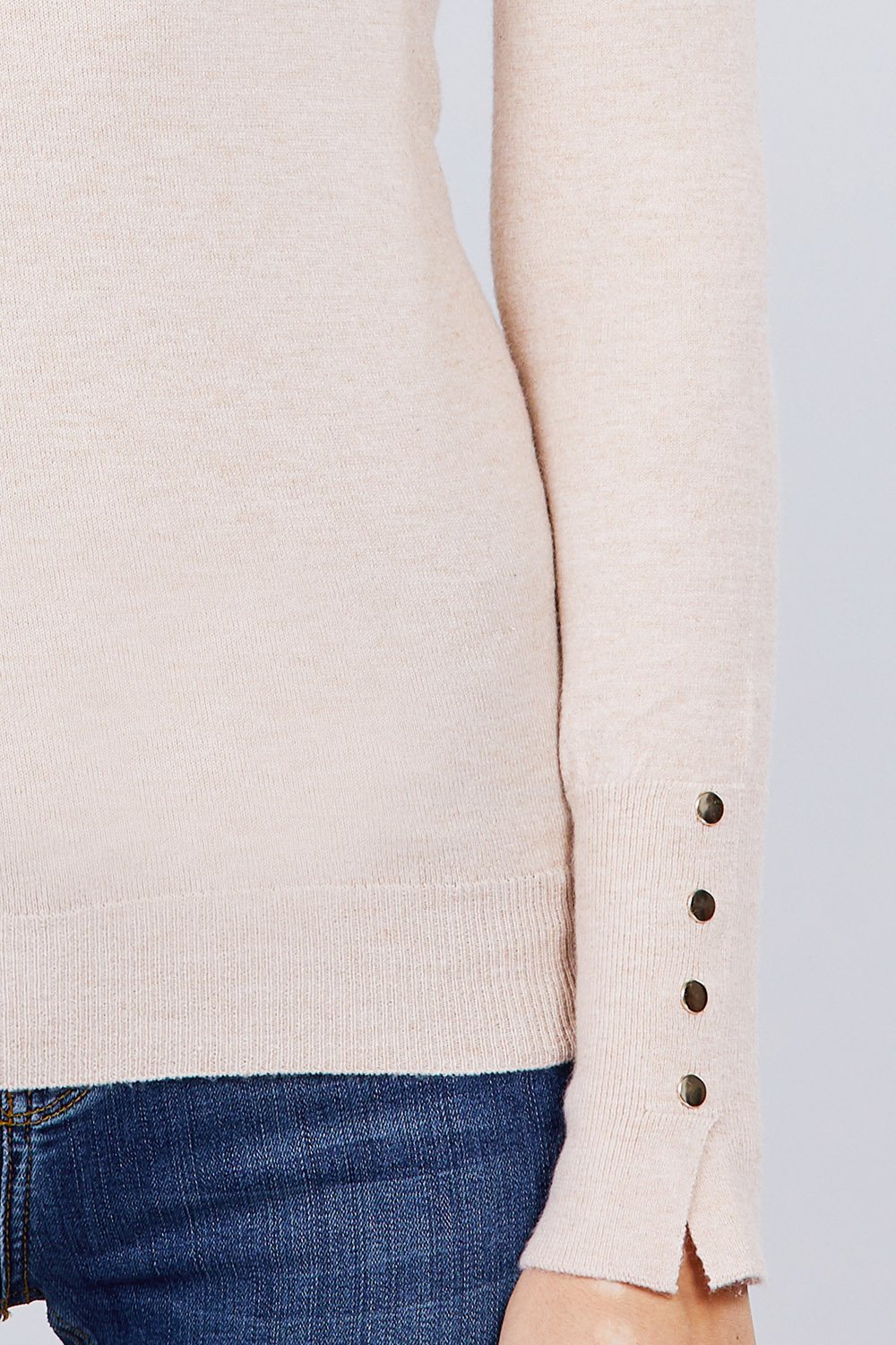 Crew Neck Sweater W/rivet Button - Absolute Fashion 2020