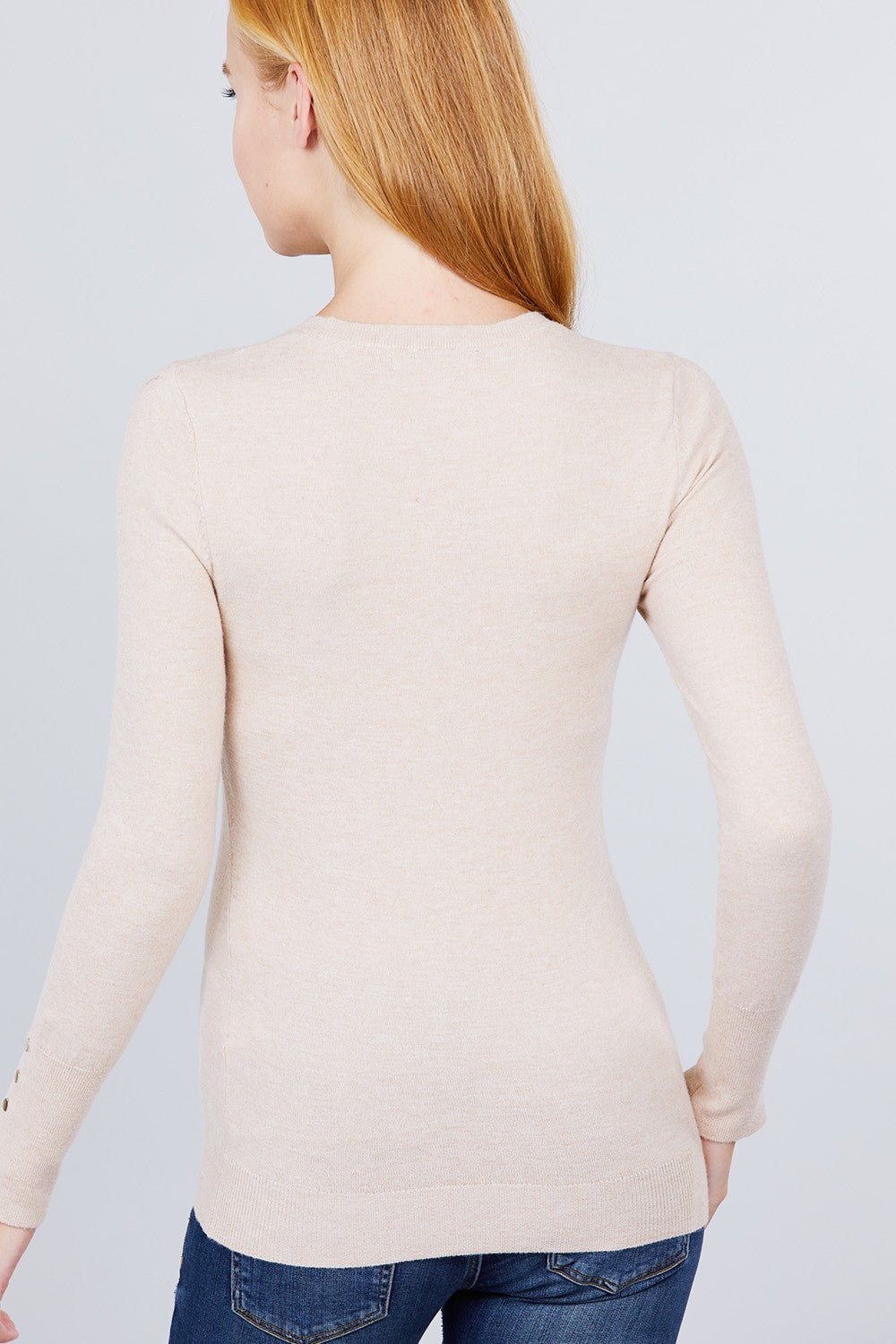 Crew Neck Sweater W/rivet Button - Absolute Fashion 2020