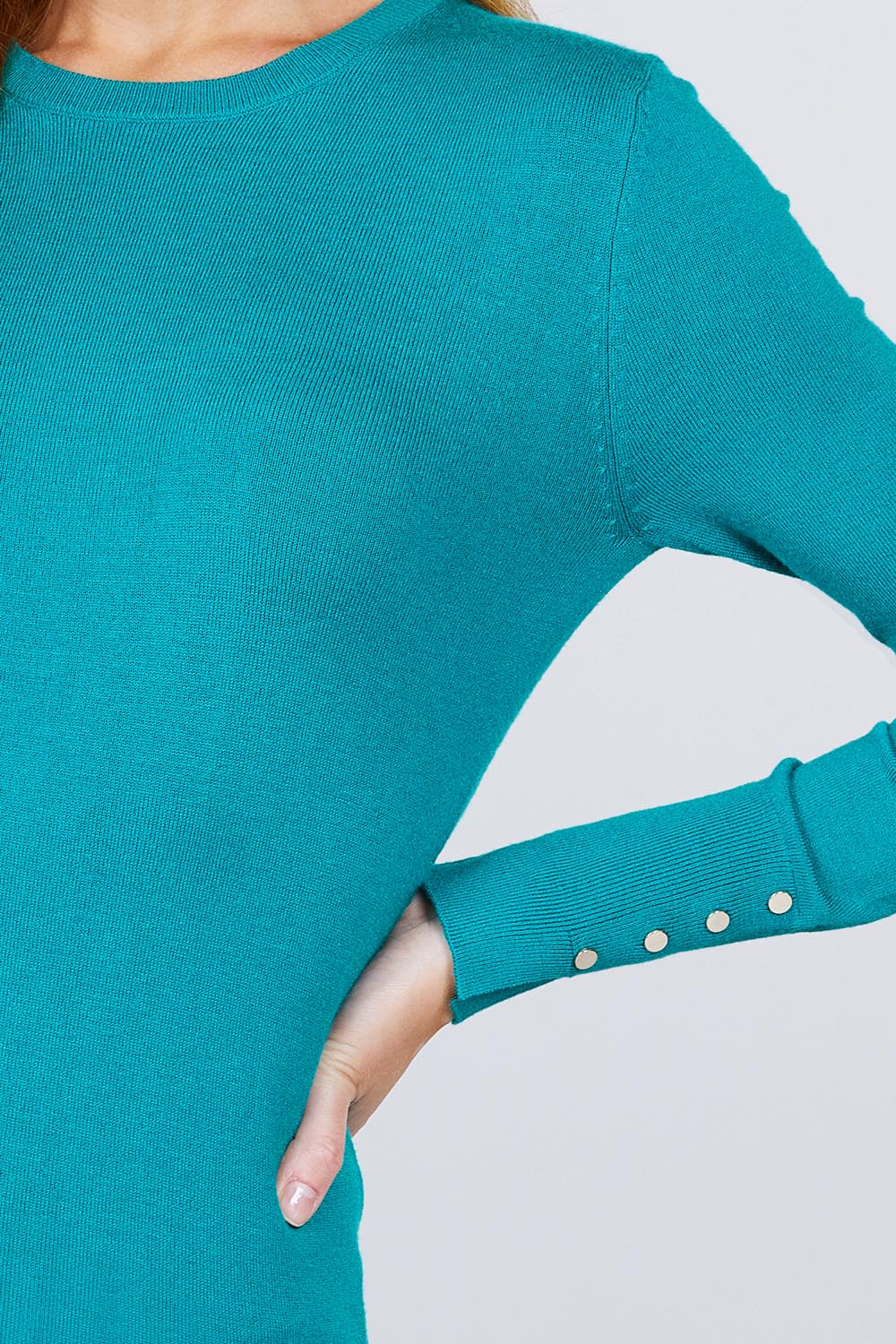 Crew Neck Sweater W/rivet Button - Absolute Fashion 2020