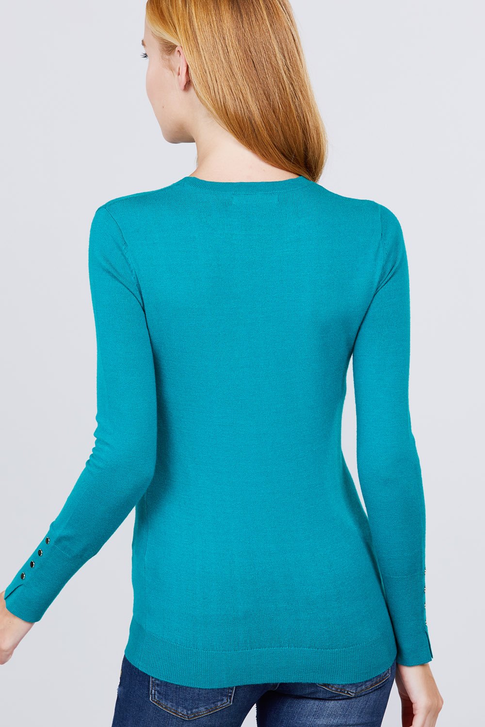 Crew Neck Sweater W/rivet Button - Absolute Fashion 2020