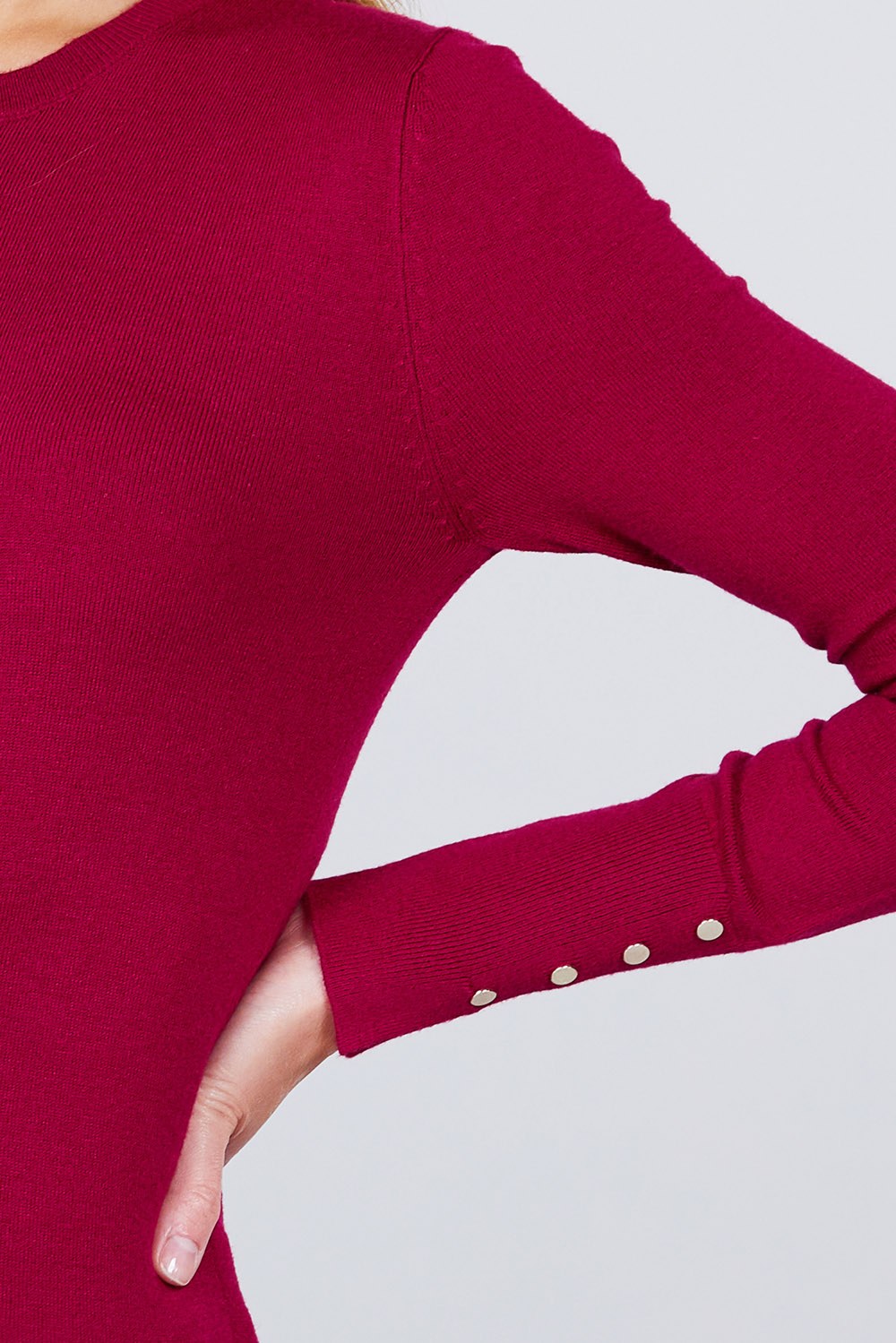 Crew Neck Sweater W/rivet Button - Absolute Fashion 2020