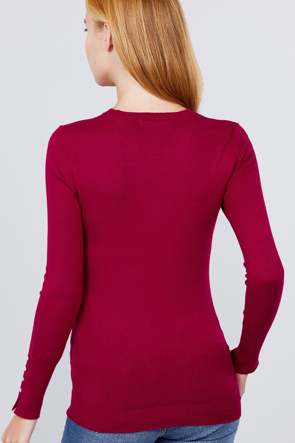 Crew Neck Sweater W/rivet Button - Absolute Fashion 2020