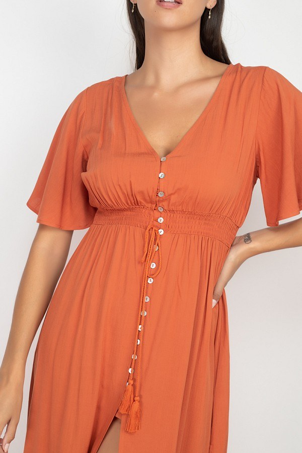 Side Slit Smocked Waist Maxi Dress - Absolute Fashion 2020