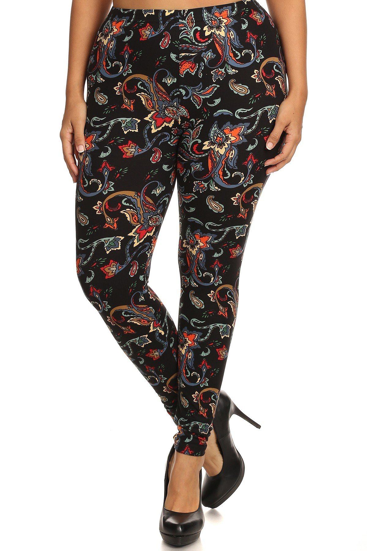 Floral/abstract Print, Full Length Leggings In A Slim Fitting Style With A Banded High Waist - Absolute Fashion 2020