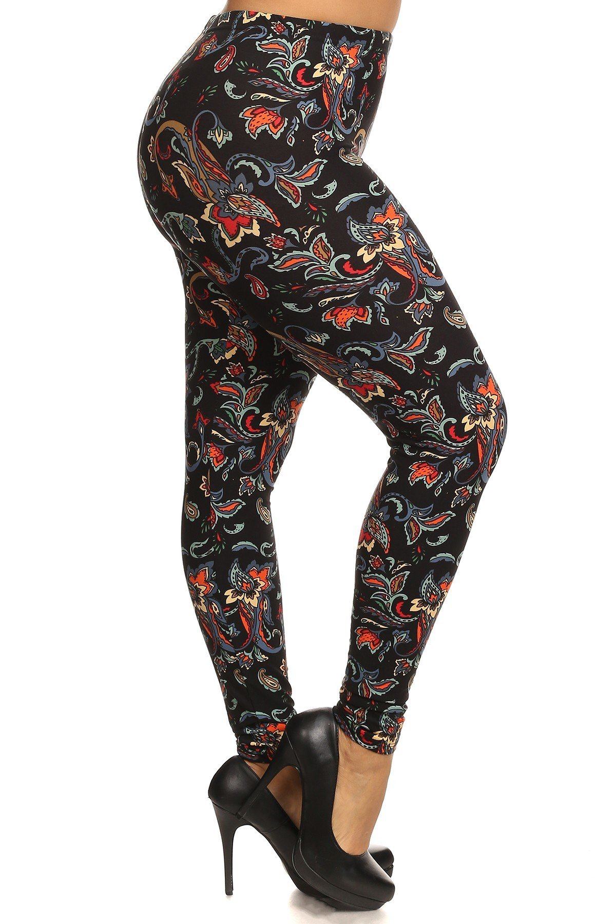 Floral/abstract Print, Full Length Leggings In A Slim Fitting Style With A Banded High Waist - Absolute Fashion 2020