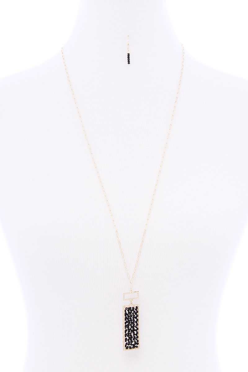 Rectangle Glass Bead Pendant Long Necklace - Absolute Fashion 2020