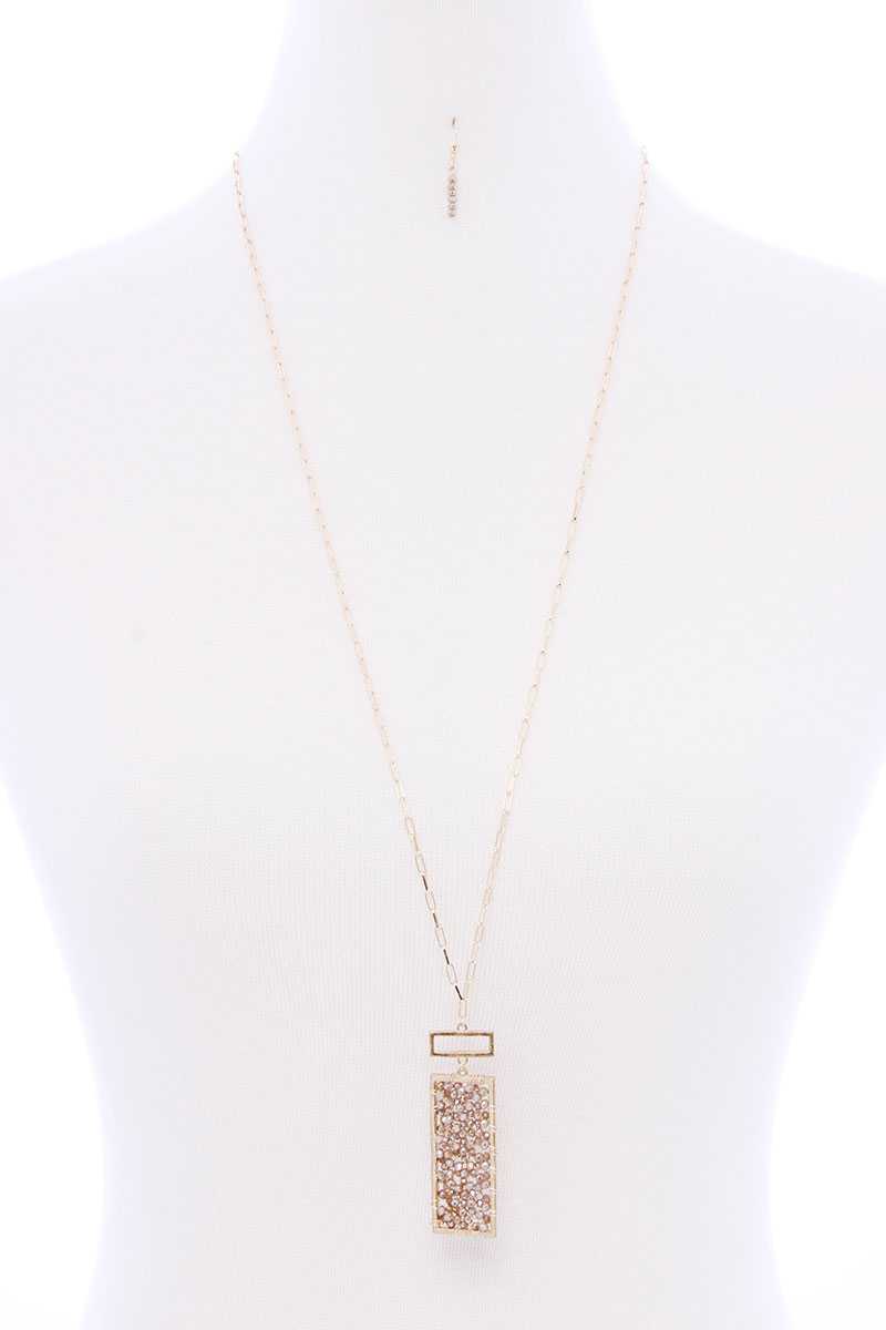 Rectangle Glass Bead Pendant Long Necklace - Absolute Fashion 2020
