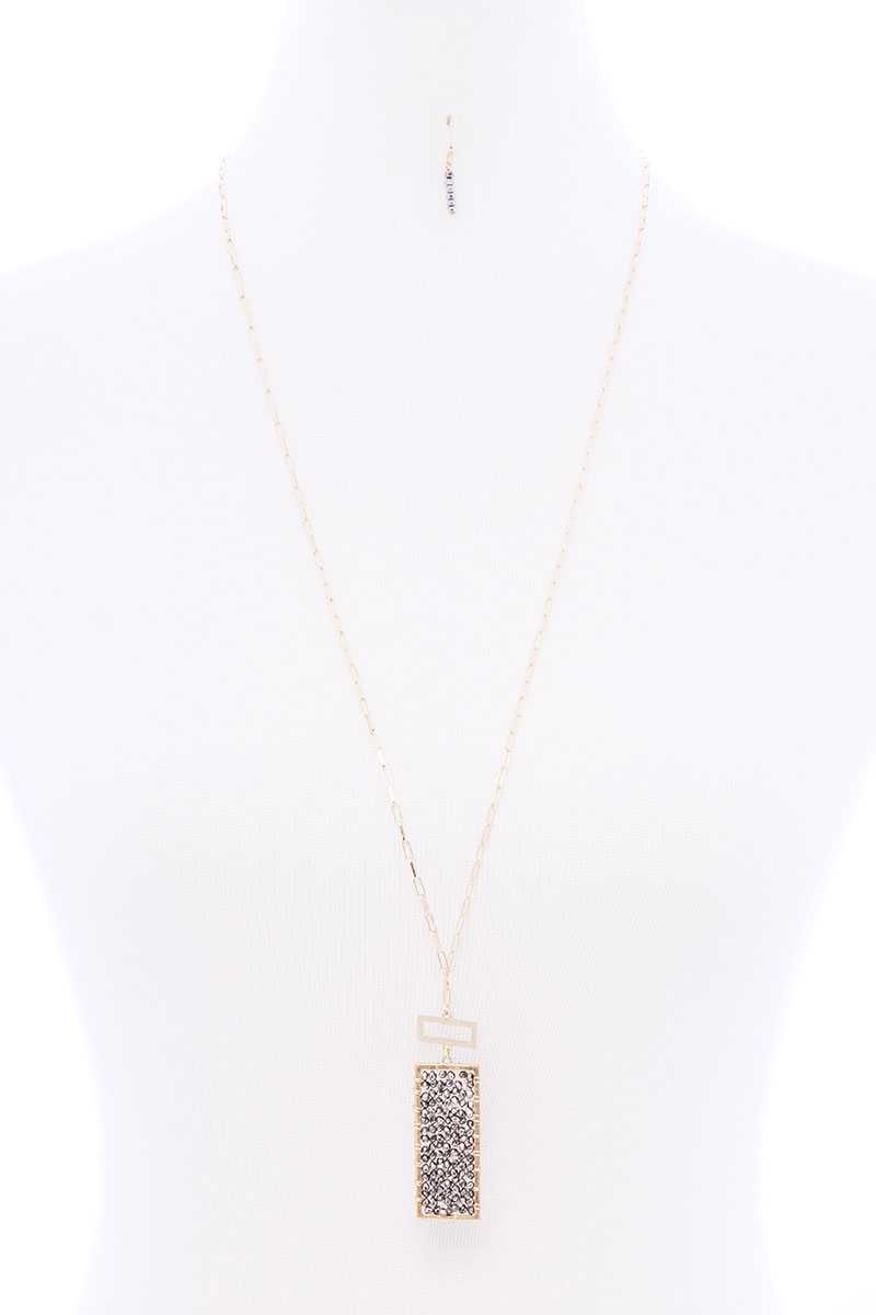 Rectangle Glass Bead Pendant Long Necklace - Absolute Fashion 2020
