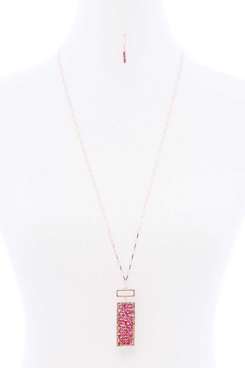 Rectangle Glass Bead Pendant Long Necklace - Absolute Fashion 2020
