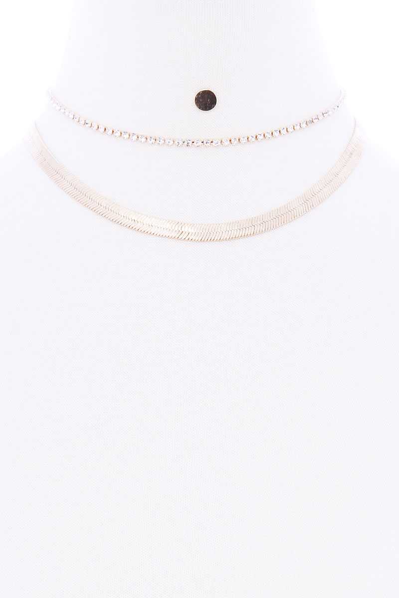 Herringbone Rhinestone Chain 2 Layered Necklace Earring Set - Absolute Fashion 2020
