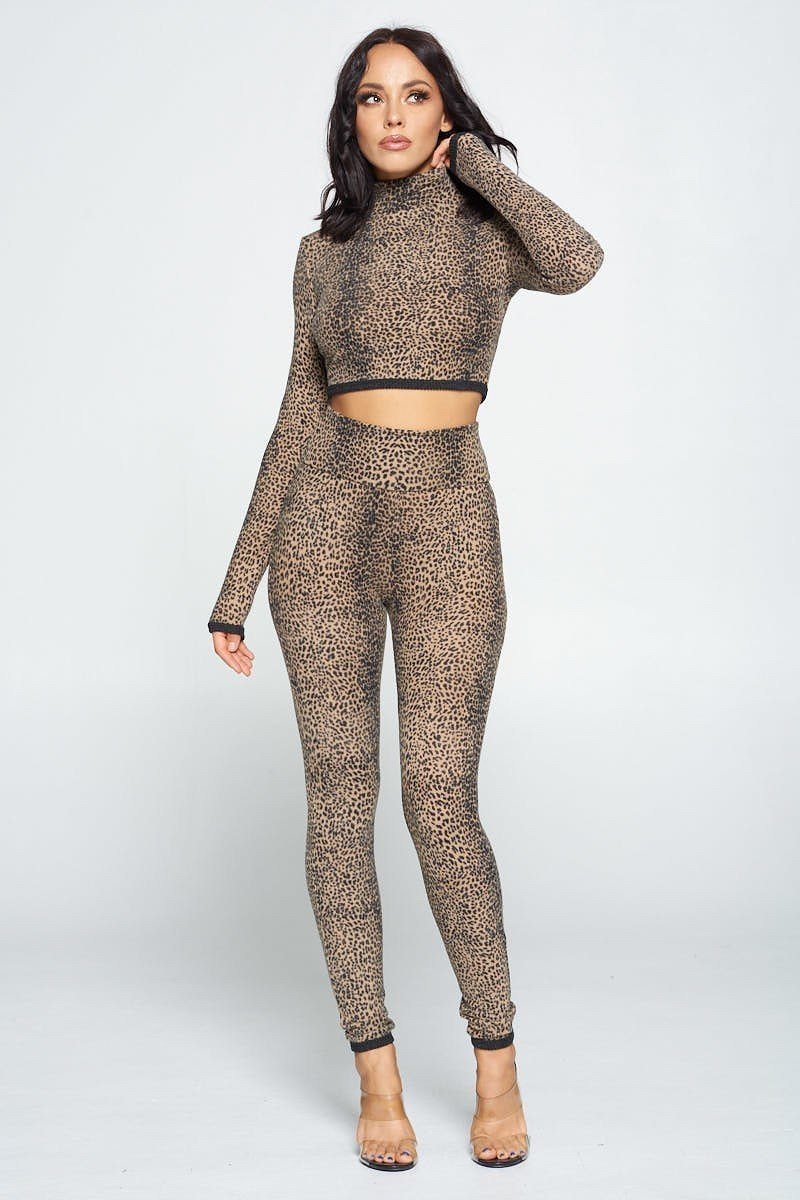 Animal Print Long Sleeve Two Piece Set - Absolute Fashion 2020
