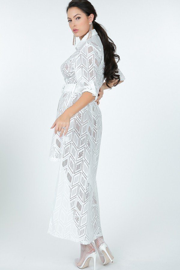 Belted Hi Low Placket Lace Shirt Dress - Absolute Fashion 2020