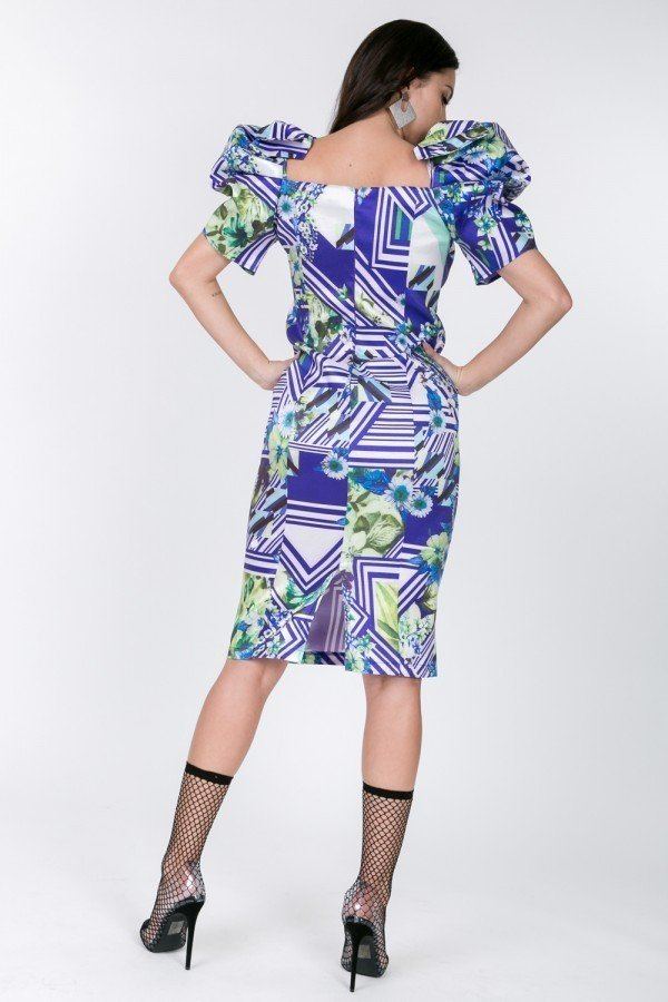 Puff Sleeve Bodycon Print Dress - Absolute Fashion 2020